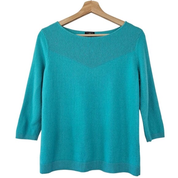 Talbots Pure Cashmere Turquoise 3/4 Sleeve Sweater Soft Cozy Top Blouse - Picture 1 of 3